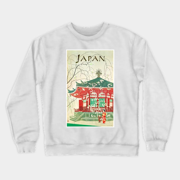 Vintage Travel Poster Japan Geisha Crewneck Sweatshirt by vintagetreasure